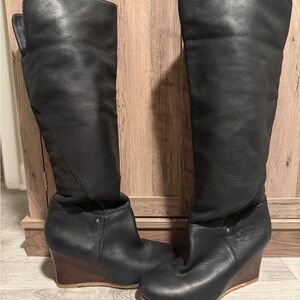 UGG Ravenna Black Leather Wedge Boots